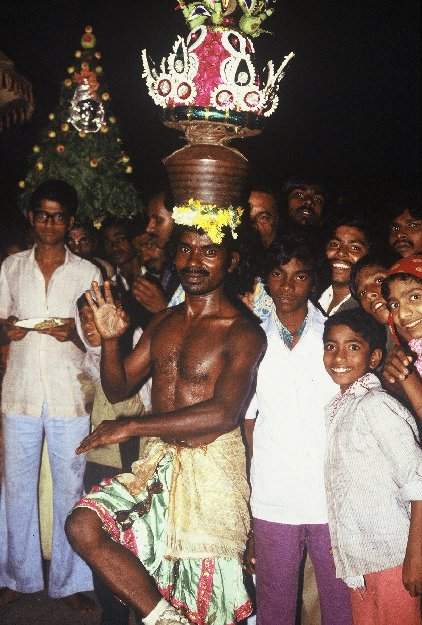 The Kali festival--a procession from one temple to another at midnight on the streets of Bangalore. When I ran out of film, they stopped the whole parade and waited until I ran back to the hotel to get some more.